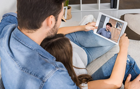 Customer on a video call viewing paving samples